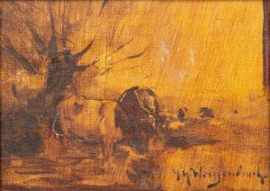 WEISSENBRUCH Johan Hendrik 1824-1903,Cows drinking under a willow tree,Venduehuis NL 2023-11-16