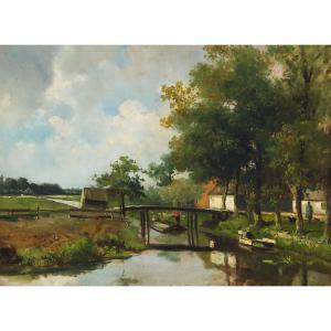 WEISSENBRUCH Johan Hendrik 1824-1903,Dutch BARGE DRIVER ALONG A CANAL,Waddington's CA 2023-12-14