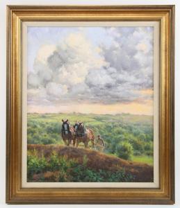 WELCH Rosemary Sarah 1946,rural landscape with two horses and plough,Ewbank Auctions GB 2022-10-26