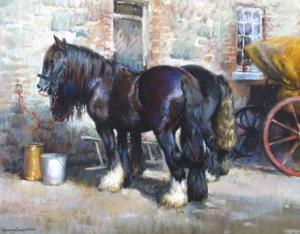 WELCH Rosemary Sarah 1946,Shire horses in the stable yard,Woolley & Wallis GB 2014-06-04