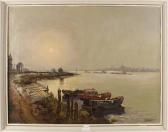 WELCHER H 1950,Riviergezicht met haven en boten,1950,Twents Veilinghuis NL 2017-01-13