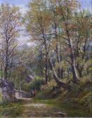 WELLS George 1842-1888,Woodland Scene with Cottage and Figures,Kidner GB 2009-10-08