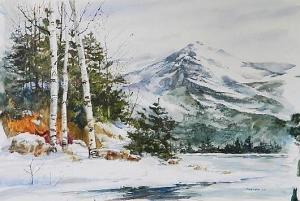 WELNER Cathy,Winter Landscape with Beech Trees and Mountains,Rachel Davis US 2013-09-21