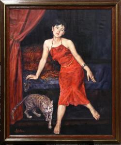 Wenan Qiao 1944,Beauty and Cat,Clars Auction Gallery US 2011-09-11