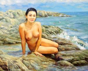 Wenan Qiao,Jiao shi shang di nu ren ti (beauty on the rocky s,2003,Clars Auction Gallery 2011-02-06