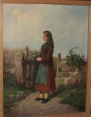 WENDLER Friedrich Moritz 1814-1872,Mädchen mit Blumenstrauß vor Getreide,Scheublein Art & Auktionen 2009-06-19