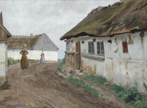 WENTORF Carl 1863-1914,Streetview from Reersø with two women carrying a b,Bruun Rasmussen 2023-08-28