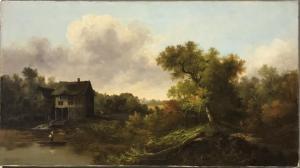 Wentworth R,mill with waterwheel and a man on a boat,19th,Wiederseim US 2017-09-23