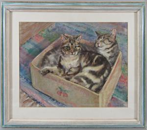 WENTWORTH SEIJA,study of two tabby cats resting in a tomato box,20th century,Wotton GB 2021-11-08