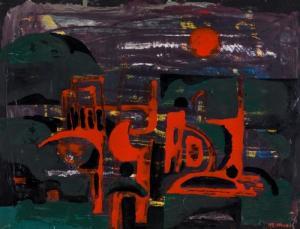 WENZEL HANS ERNST,Abstraktion mit roter Sonne auf Grün,Hargesheimer Kunstauktionen DE 2009-01-16