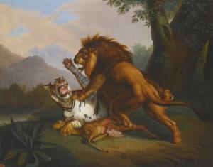 WENZEL Peter 1742-1829,A LION AND TIGER IN COMBAT,Sotheby's GB 2015-07-09