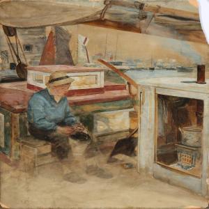 WERGELAND Oscar 1844-1910,A boy pealing potatoes on the deck of a ship,Bruun Rasmussen DK 2016-05-16