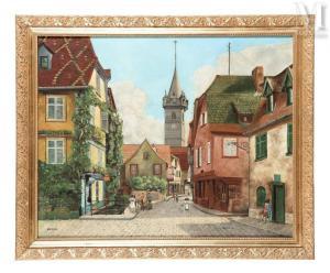WERNANTE L. 1900-1900,Scène de rue à Obernai avec le Kapellturm,1946,Millon & Associés FR 2024-01-30