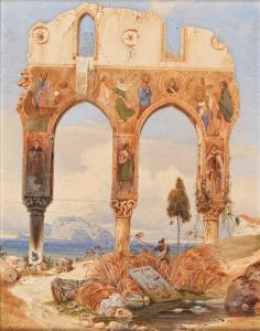 WERNER Carl Friedrich H.,An architectural cappriccio at the sea,1840,Palais Dorotheum 2023-04-04