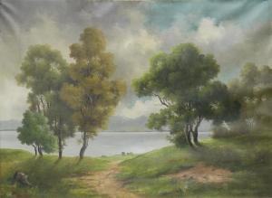 WERNER Clemens 1800-1900,Seenlandschaft mit Weg und Bäumen,1941,Georg Rehm DE 2021-03-04