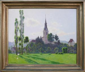 WERNER Mollweide 1889-1978,Blick auf Kirche von Wahlwies,1889,Geble DE 2016-11-12