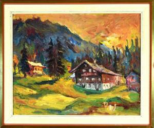WERNER Paul 1904-1983,Herbstliche Berglandschaft mit Hütten,Allgauer DE 2022-01-13