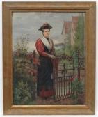 WERNER Reinhold 1842-1922,Lady with umbrella at a front gate,1894,Dickins GB 2018-10-05