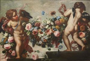 WERNER TAMM Franz 1685-1785,FESTONE DI FIORI SORRETTO DA PUTTI,Pandolfini IT 2019-05-14