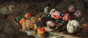 WERNER TAMM Franz 1685-1785,Still life of fruits, flowers and rabbits,Nagel DE 2021-07-14