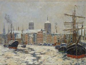 WERNER Willibald 1868-1931,Le port de Danzig pris par les glaces,Horta BE 2018-02-26