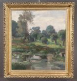 WERNOR Ludwing,landscape scene with pond and wooden fence,Northgate Gallery US 2013-09-07