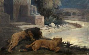 WERTHEIMER Gustav 1847-1904,Les lions à l'affut,Aguttes FR 2020-06-30