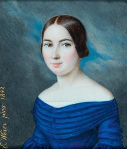 WESER Ernst Christian 1783-1860,Portrait de femme à la robe bleue,1842,Tajan FR 2014-12-16