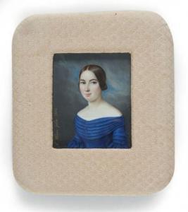 WESER Ernst Christian 1783-1860,Portrait de jeune femme en robe bleue ,1842,Pierre Bergé & Associés 2015-11-25