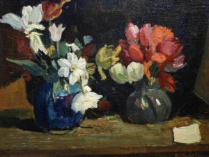 WESSELING Hendrik Jan 1881-1950,Twee bloemenvaasjes met tulpen,Venduehuis NL 2022-10-11