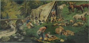 WESSELY Anton 1848-1908,Siedler mit Pferden und Schweinen am Fluss,Reiner Dannenberg DE 2014-09-12