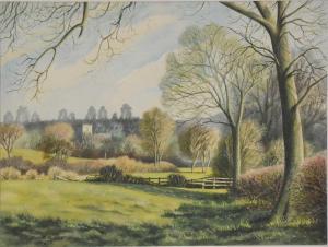 WEST David 1868-1936,Landscape with a church tower,1976,Gilding's GB 2024-01-04