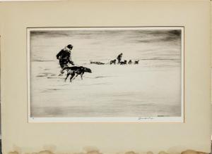 WEST Levin 1900-1968,Sled Dogs drypoint,Hindman US 2017-06-22