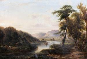 WESTALL John 1823-1894,Cottage by a lake with fisherman and cattle,Tennant's GB 2023-08-05