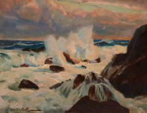 WESTCHILOFF Constantin Alexandrovich 1877-1945,Waves breaking against a rock,John Moran Auctioneers 2023-10-04
