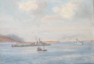 WETHERALL Arthur James 1879-1957,HMS Orion and Conqueror in Scapa Flow,1919,Bonhams GB 2009-09-29