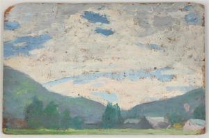 WETHERILL Elisha Kent Kane 1874-1929,mountain landscape with cabins,South Bay US 2023-01-28