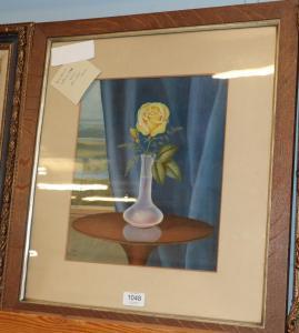 WETLESEN Wilhelm,still life of a yellow rose before a blue curtain,1898,Tennant's 2020-03-13