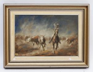 WETTENHALL ROBERT 1937,Australian cowboy scene 'Night Rush',Smiths of Newent Auctioneers 2023-01-05