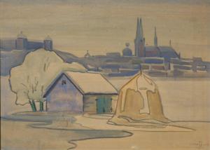 WETTERWIK Carl Herman 1910-1949,Motiv mot Uppsala slott och domkyrka,1931,Uppsala Auction 2009-09-28