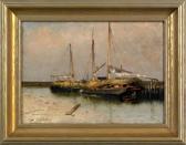 WEYL Max 1837-1914,coastal scene with ships at a dock,Pook & Pook US 2006-03-24