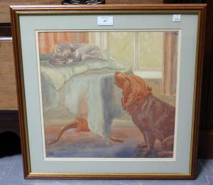 Whalley Edelgard,Cat and Dog in an Interior,Tooveys Auction GB 2017-07-12