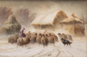 WHEATON Francis 1849-1942,HERDING SHEEP IN THE SNOW,Potomack US 2021-04-21