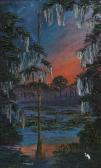 WHEELER Charles ''Chico'' 1946,Florida Highwaymen Sunset Swamp Scene with Heron,Burchard 2022-08-13