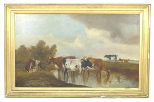 WHEELER James Thomas 1849-1888,cattle in the stream,Batemans Auctioneers & Valuers GB 2020-03-07