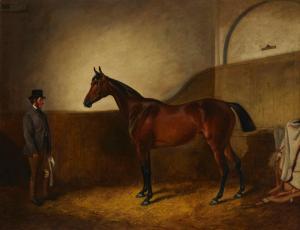WHEELER Snr. John Alfred,Horse and gentleman in a stable,1876,John Moran Auctioneers 2023-04-25