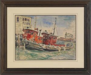 WHEELER Stewart 1906-1975,harbor scene with tugboats,Pook & Pook US 2012-04-20