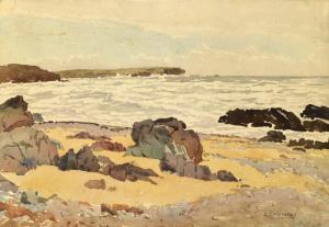 WHINERAY Wilson,Rocky seaside beach scene,19th,Rosebery's GB 2017-09-30