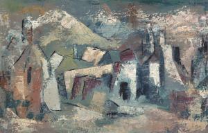 WHIPPMAN Matthew 1901-1973,Abstract Composition with Buildings,1954,Strauss Co. ZA 2023-09-11
