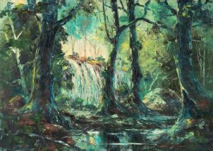 WHISSON ERIC 1933,Rainforest Waterfall,1974,Mossgreen AU 2015-12-08